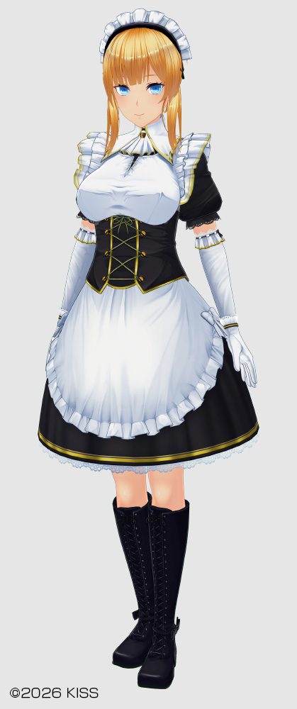 ノワールメイド服／凛デレ髪型（ショートカルム、ローポニーバインド、エアリールーズもみあげ、ブルームバインド）