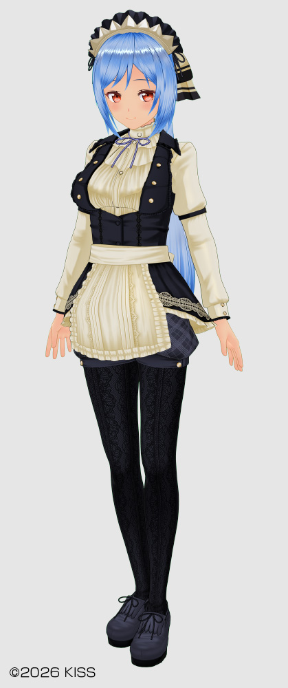 エレガンスメイド服／クーデレ髪型（ミディアムレイヤー、ポニーテール用ヘアー、ロングクールポニーテール）／垂れリボン